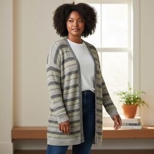 Lane Bryant Striped Open Front Longline Cardigan Sweater Women's Plus Size 22/24